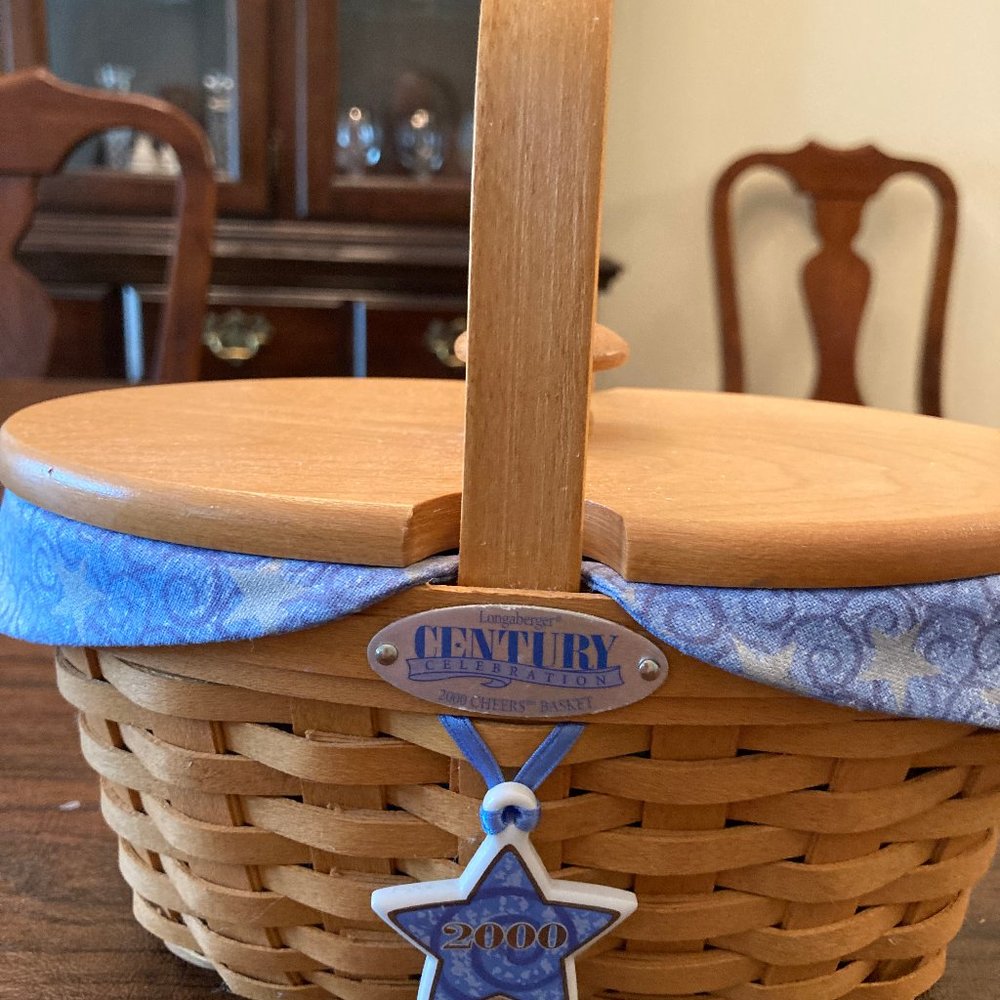 Longaberger 2000 Cheers Basket with Liner, Lid and Tie On